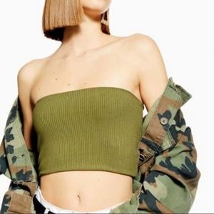 TOPSHOP Green Top Ribbed Crop Strapless Top 3/$20